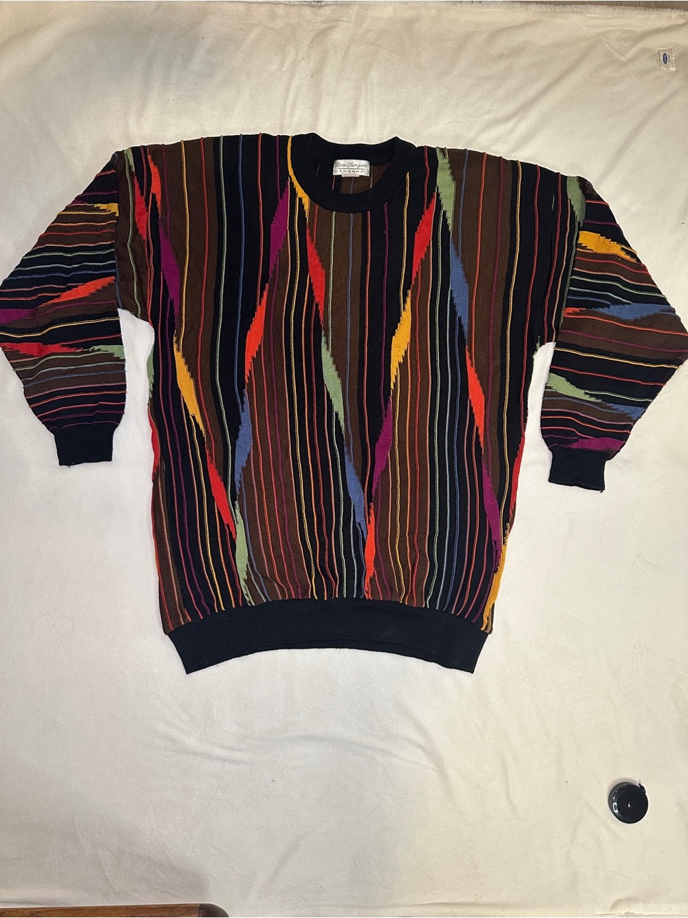 Vintage New Direction Clifton Multicolor Abstract Stripe Cotton Sweater L
